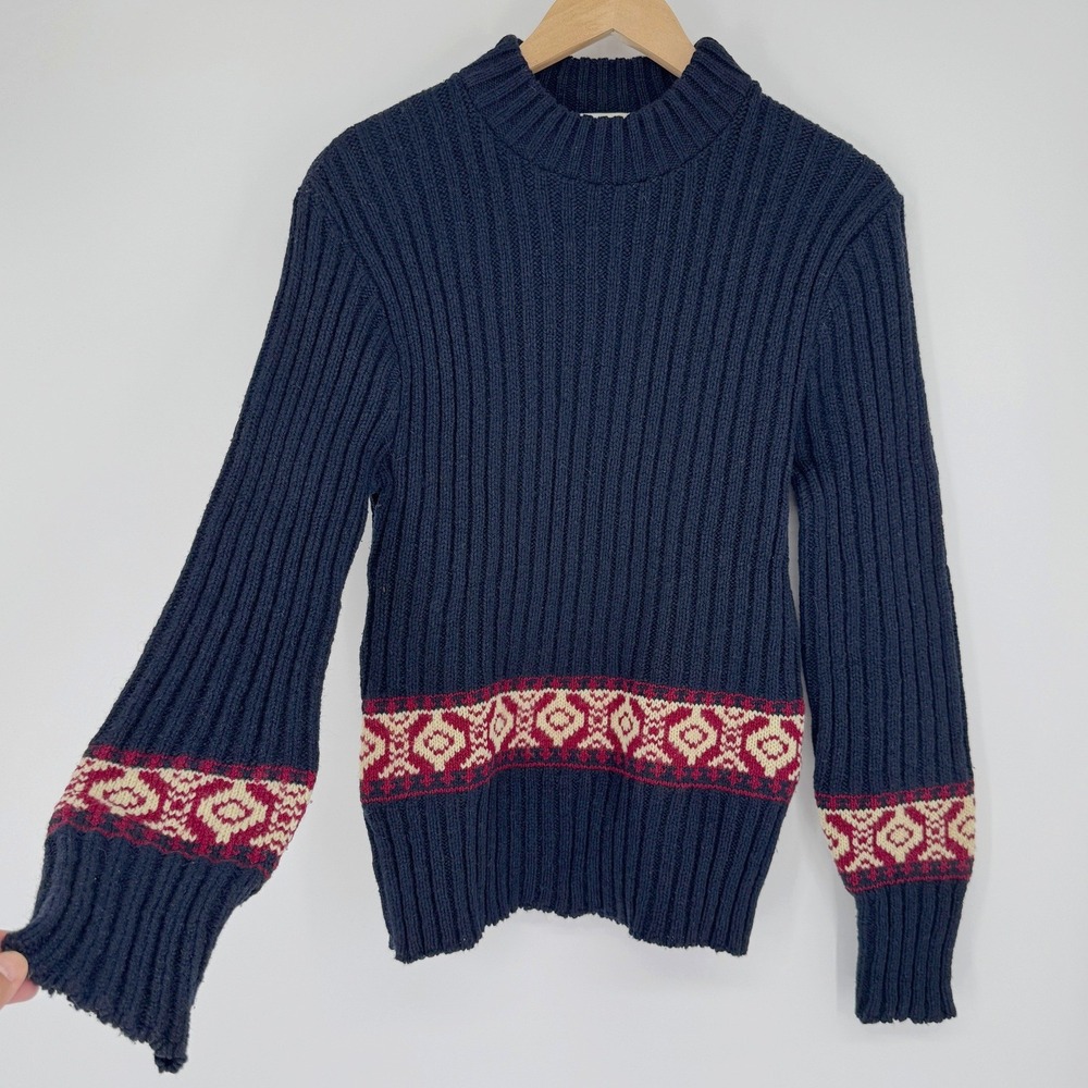 Vintage 50s 60s Jersild Wool Ski Sweater Navy Red Fair Isle Women's L USA Cabin